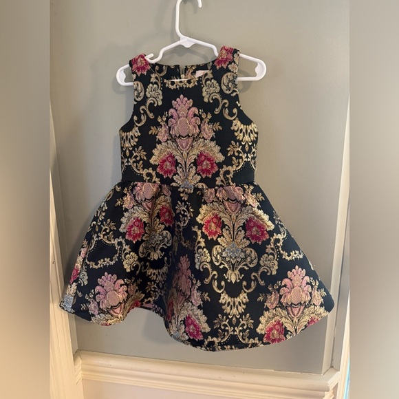 GB Girls Black and Gold Floral Dress - Picture 1 of 7